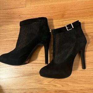 Jessica Simpson leather & lace Black High Heel Ankle Boots with Buckle